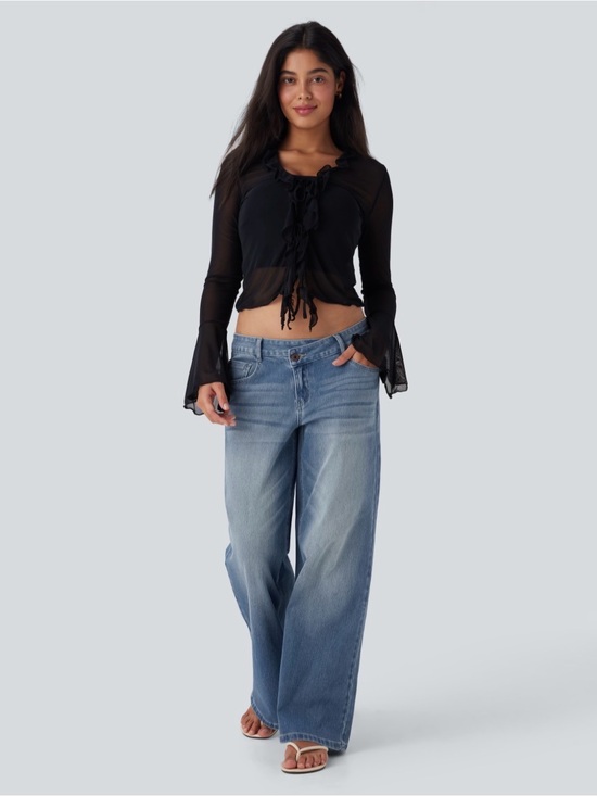 HALARA Denim - Halara Flex™ Asymmetric Low Rise
Zipper Pockets Baggy Wide Leg